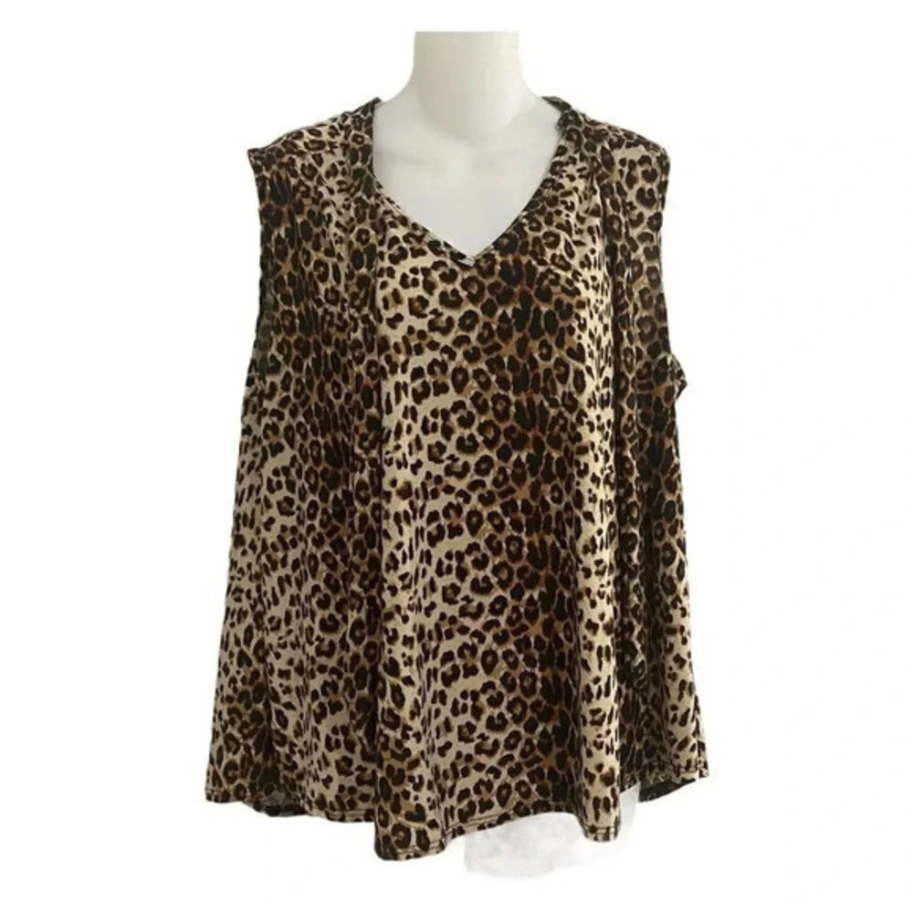 Norma Allen Womens Animal Print V-Neck Blouse L